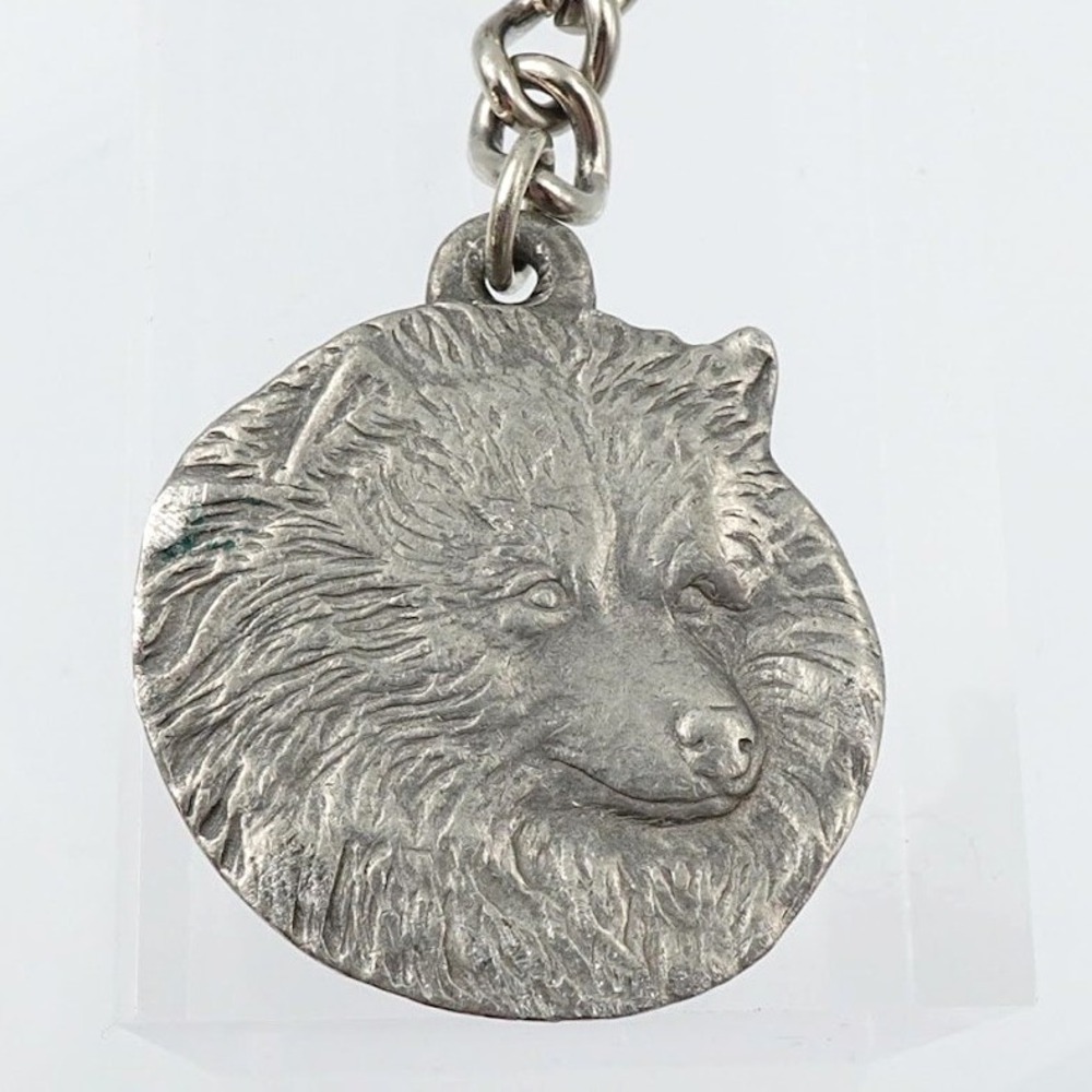 Vintage 1983‎ Rawcliffe Pewter I Love My Keeshond Dog Keychain Pet Lover - Picture 2 of 10